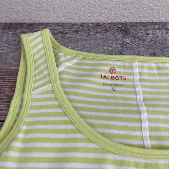 Talbots T Tank Top Women's S Neon Green White Stripe Activewear Fitness Workout - Picture 4 of 9